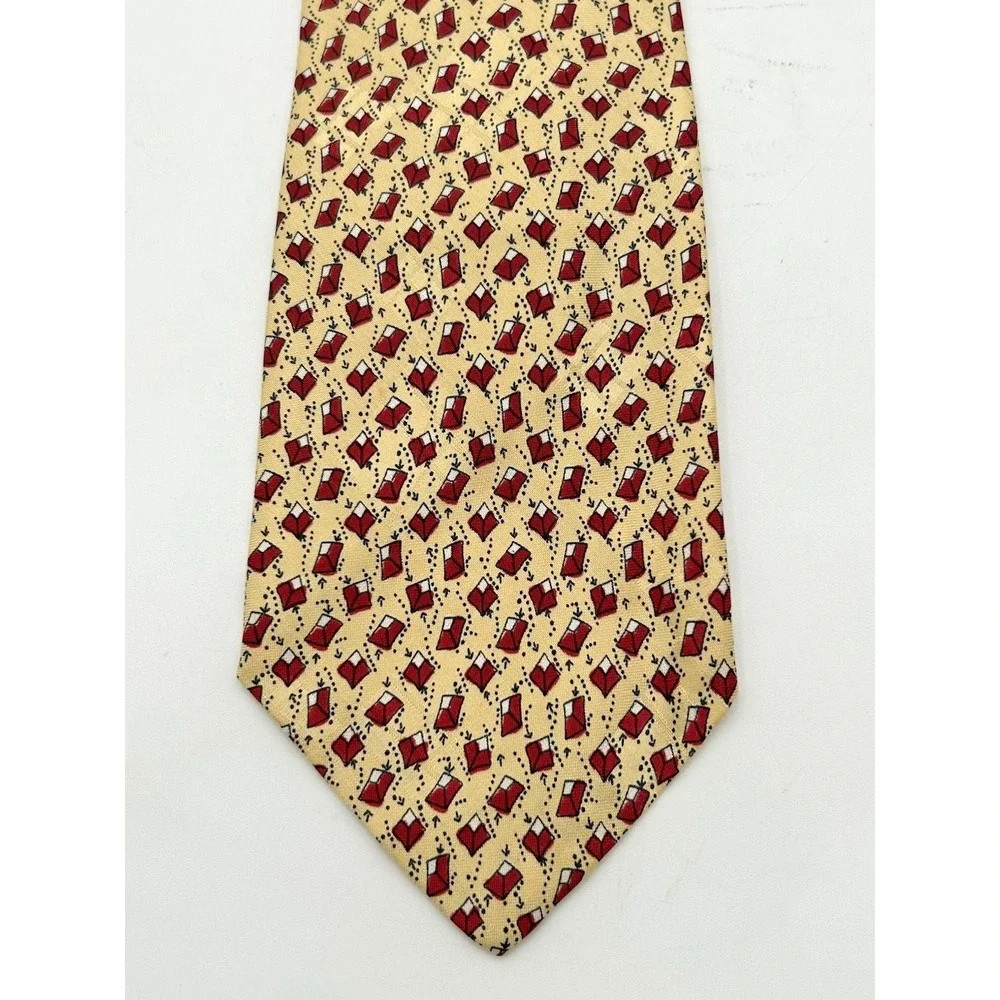 Vintage Polo‎ Ralph Lauren Mens Silk Tie Yellow Red Geometric Print Made in USA